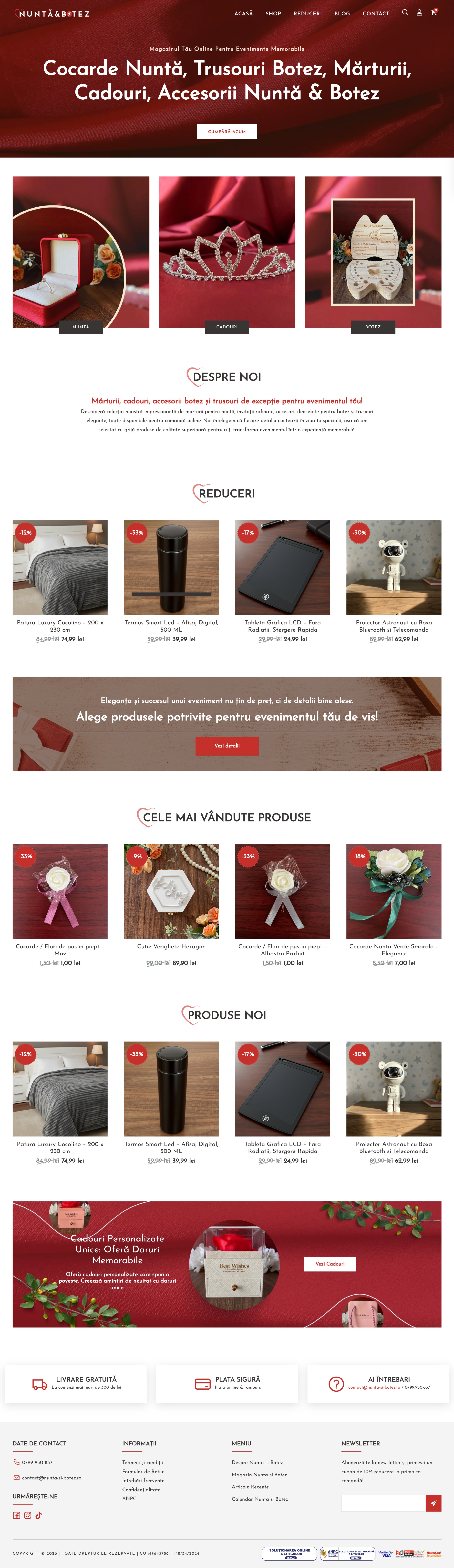 Nuntă și Botez — magazin online WooCommerce cu mărturii și accesorii evenimente