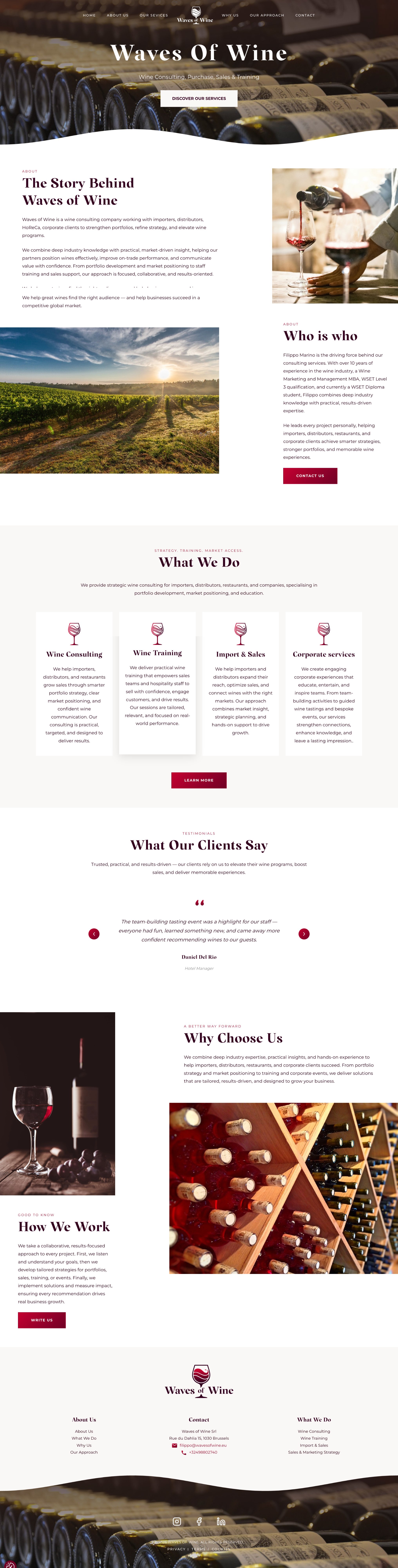 Waves of Wine — site de prezentare pentru consultanță în vin, Bruxelles